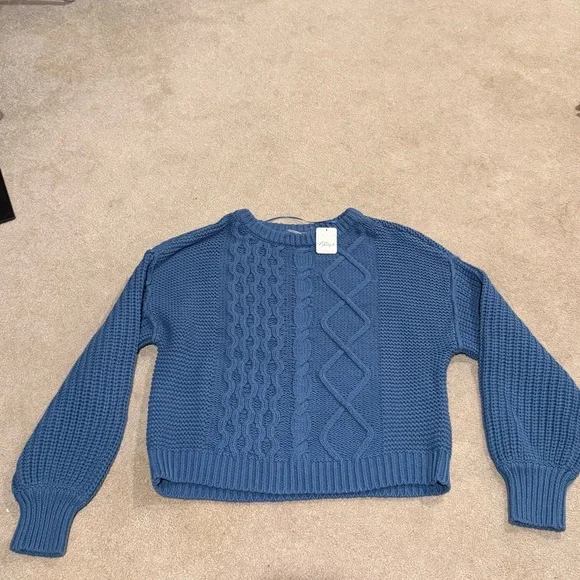 Free People Blue Cable Knit Dream Sweater - Picture 4 of 7